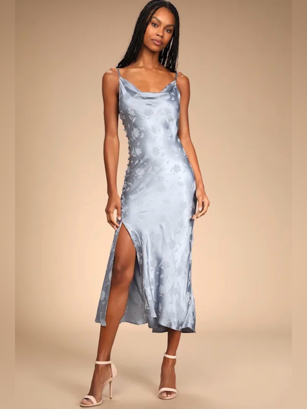 Lulu's Blue Floral Satin Slip Dress